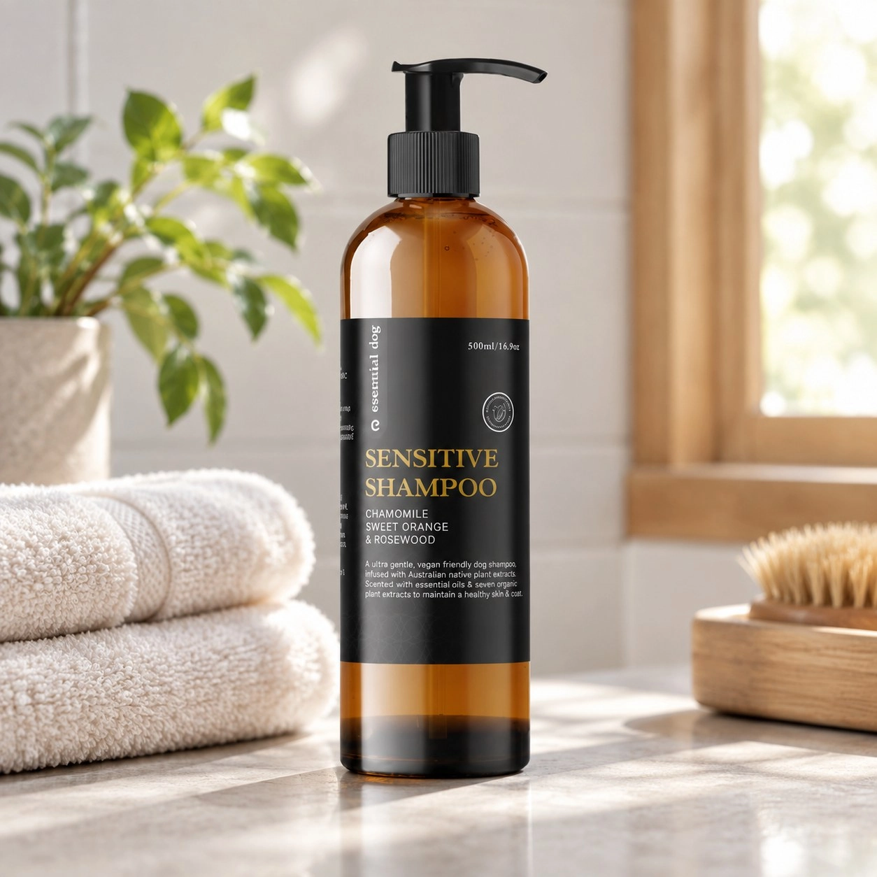 Essential Dog Shampooing pour chien sensible : Camomille, Orange douce et Bois de rose — Toilettage