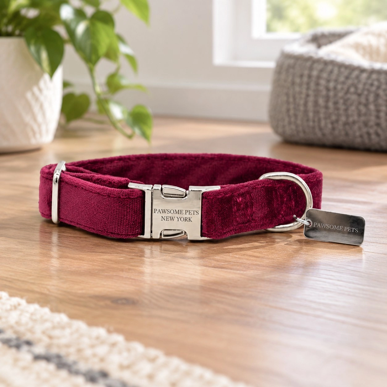 Pawsome Pets New York Collier pour petit chien & chat - Burgundy velvet