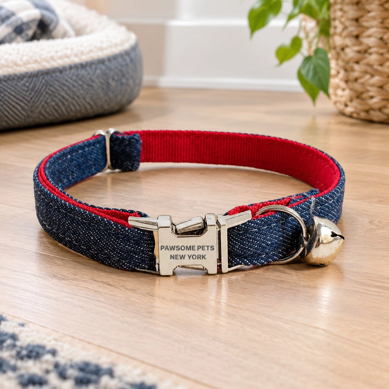 Pawsome Pets New York Collier pour petit chien et chat - Bleu jean avec rouge