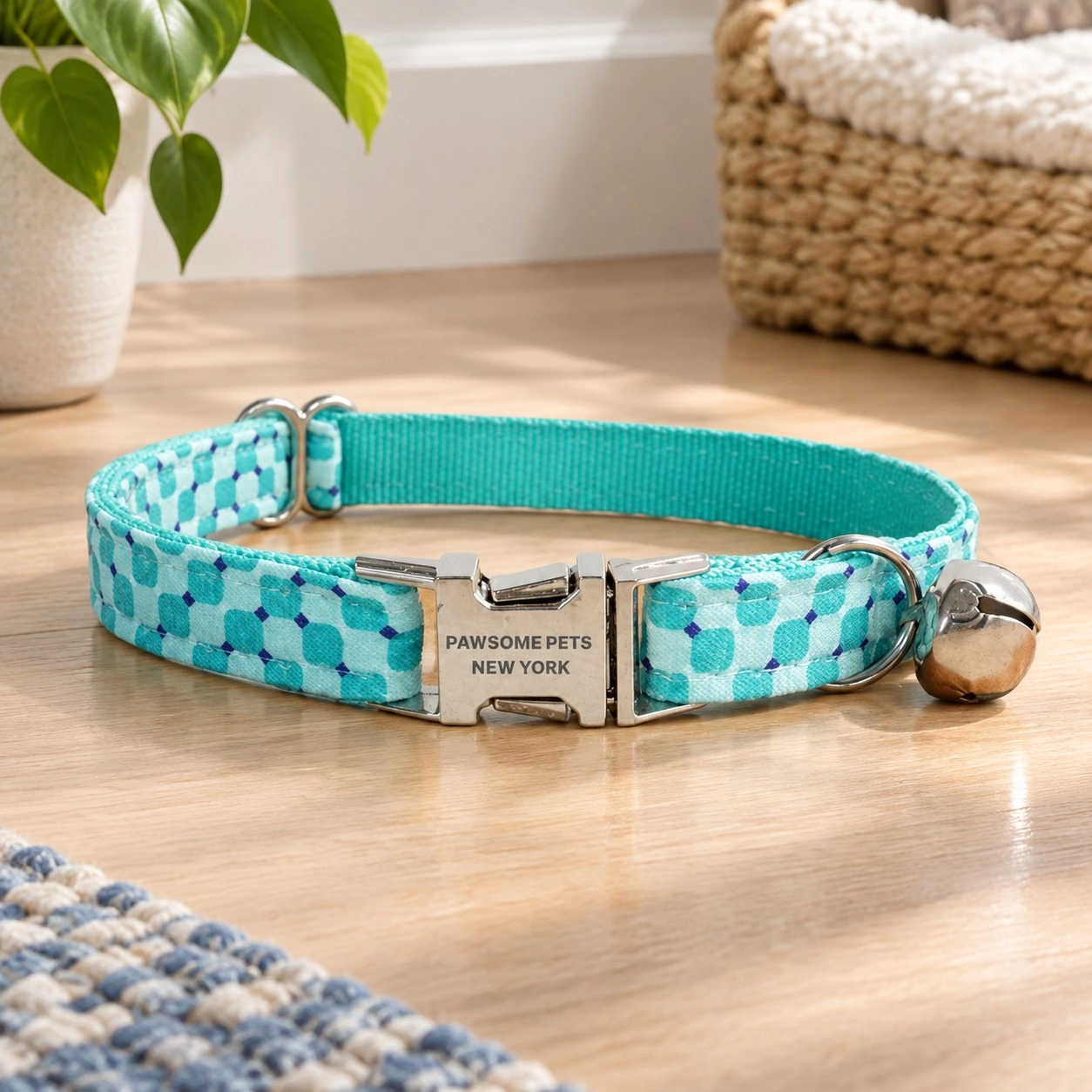 Pawsome Pets New York Petit collier pour chien & chat - Rayure bleu paon