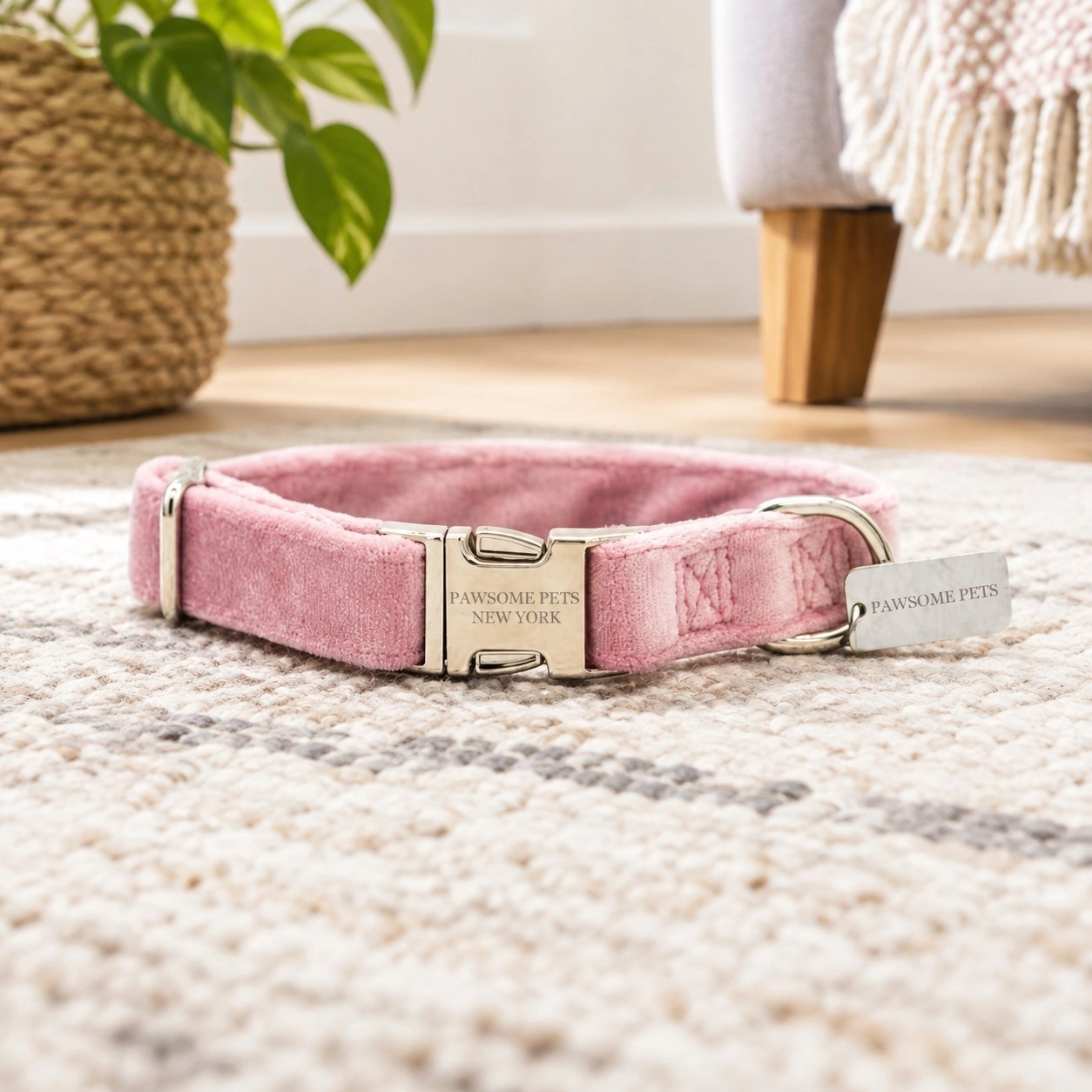 Pawsome Pets New York Petit collier pour chien & chat - Velours rose