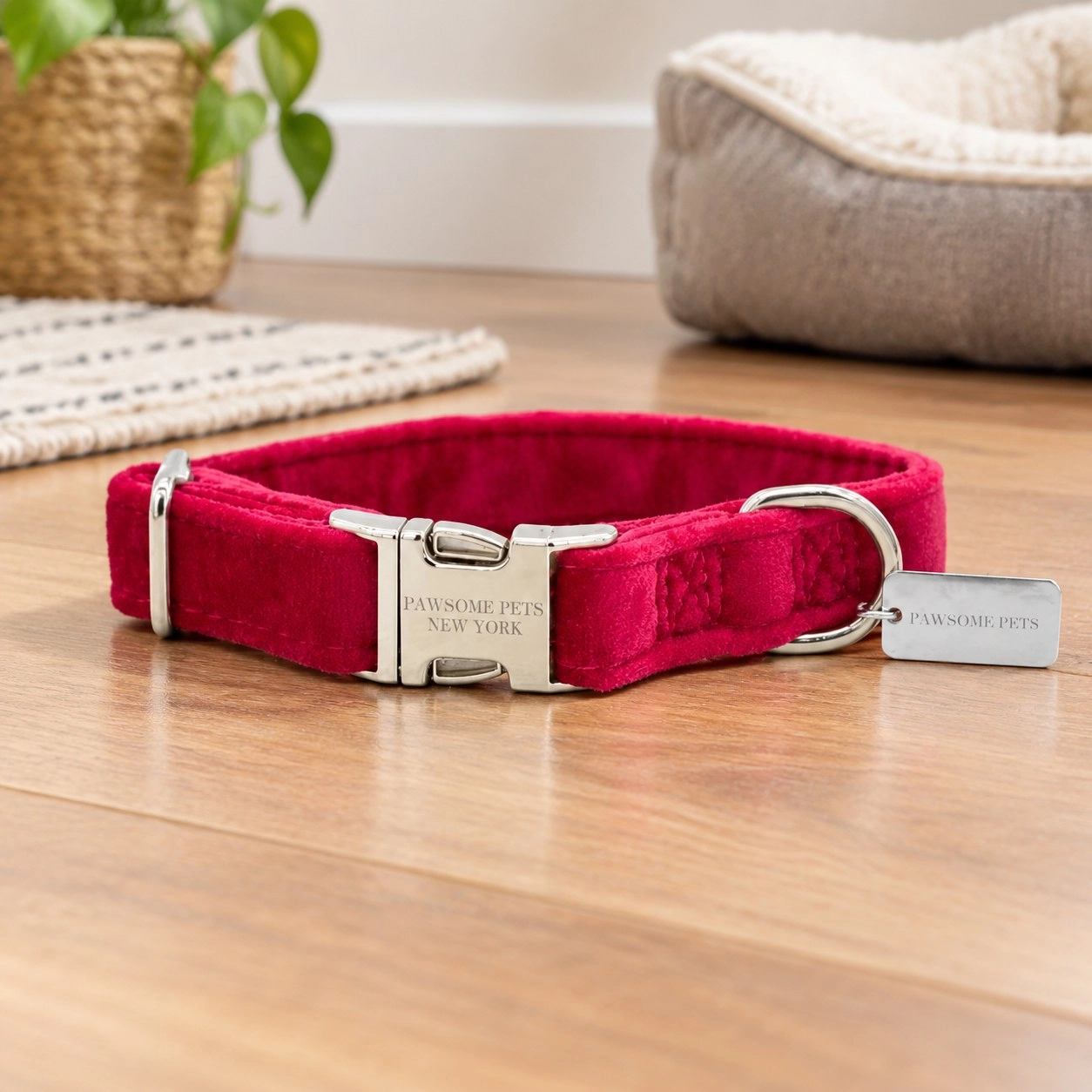 Pawsome Pets New York Petit collier pour chien & chat - Velours rose rouge