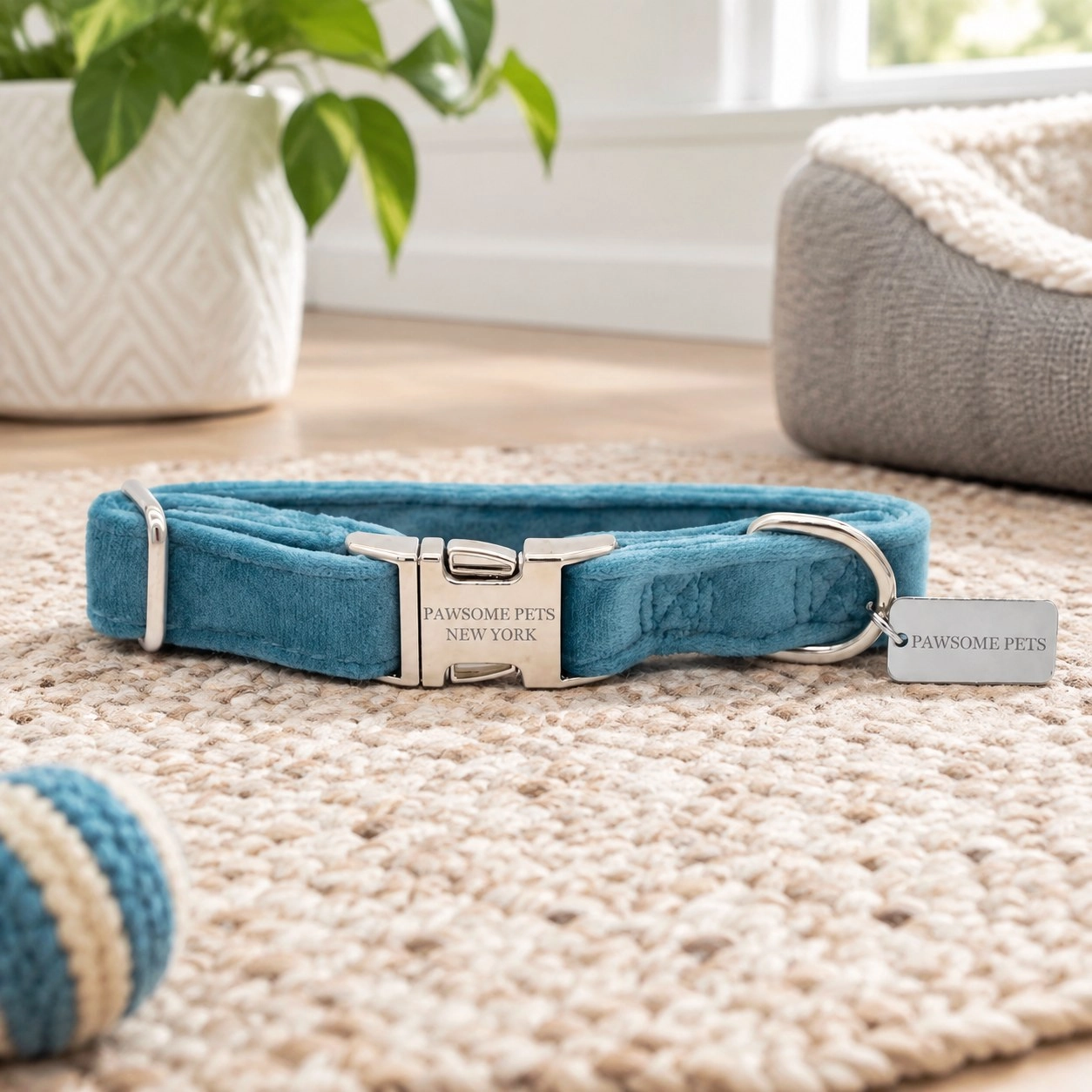 Pawsome Pets New York Petit collier pour chien & chat - Velours bleu ciel