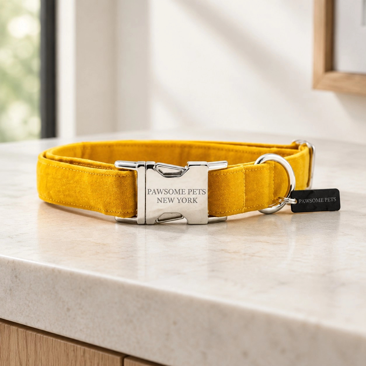 Pawsome Pets New York Collier pour chien et chat petite taille - Velours jaune