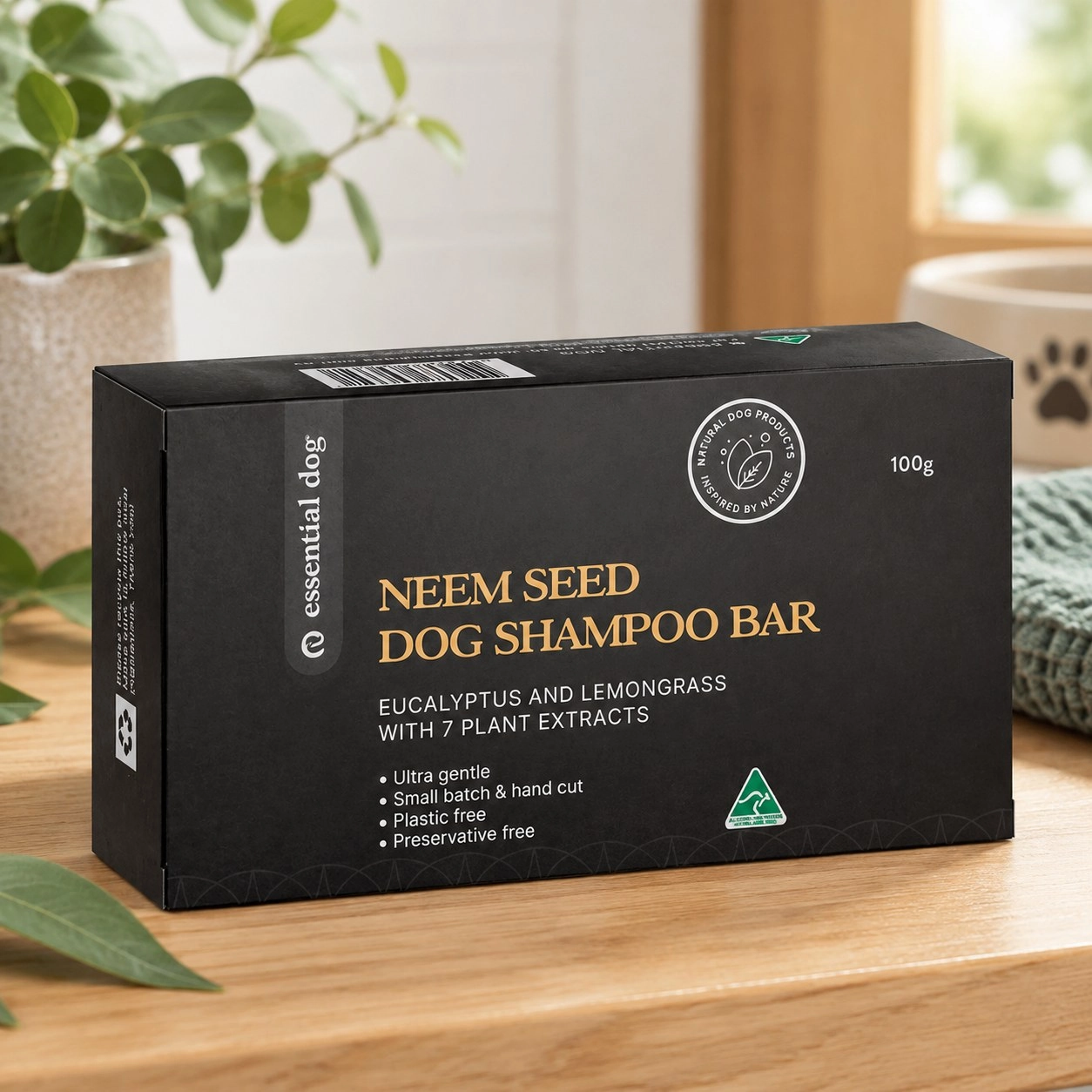 Essential Dog Shampooing solide pour chien : Graine de neem, Citronnelle et Eucalyptus — Toilettage
