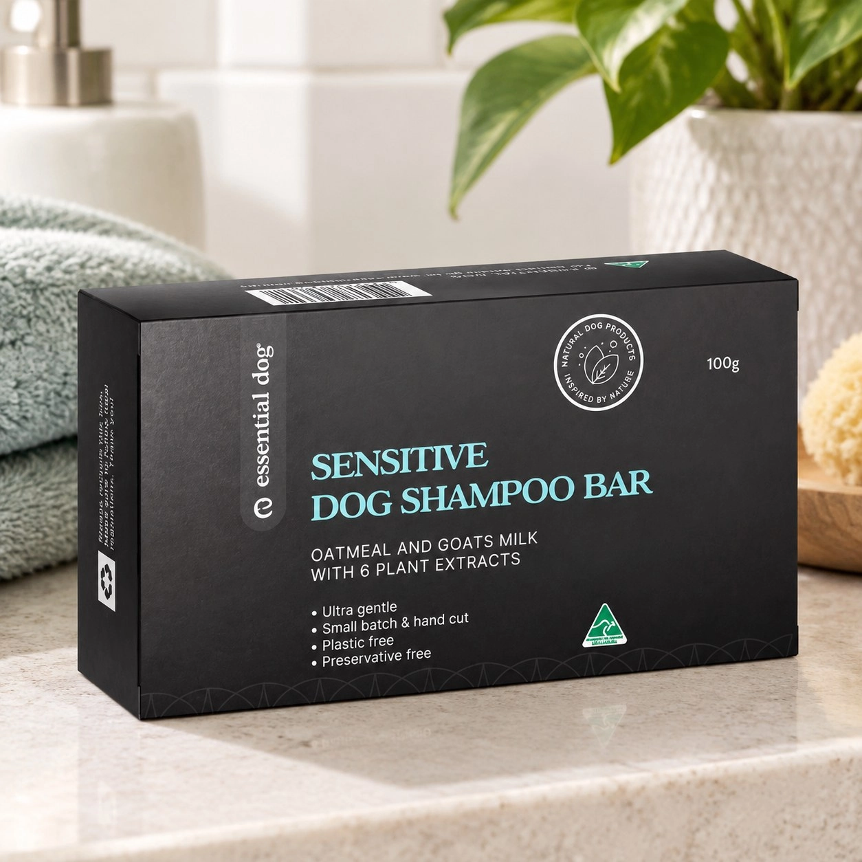 Essential Dog Barre de shampooing solide pour chien (Sensible) : Avoine, Lavande & Géranium — Toilettage