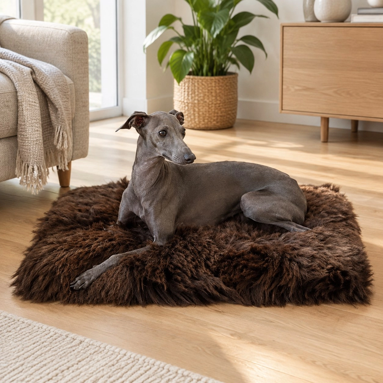 Mellow Pet Store Tapis pour animaux en peau de mouton naturelle carré ou rectangulaire - Brun — Paniers et caisses