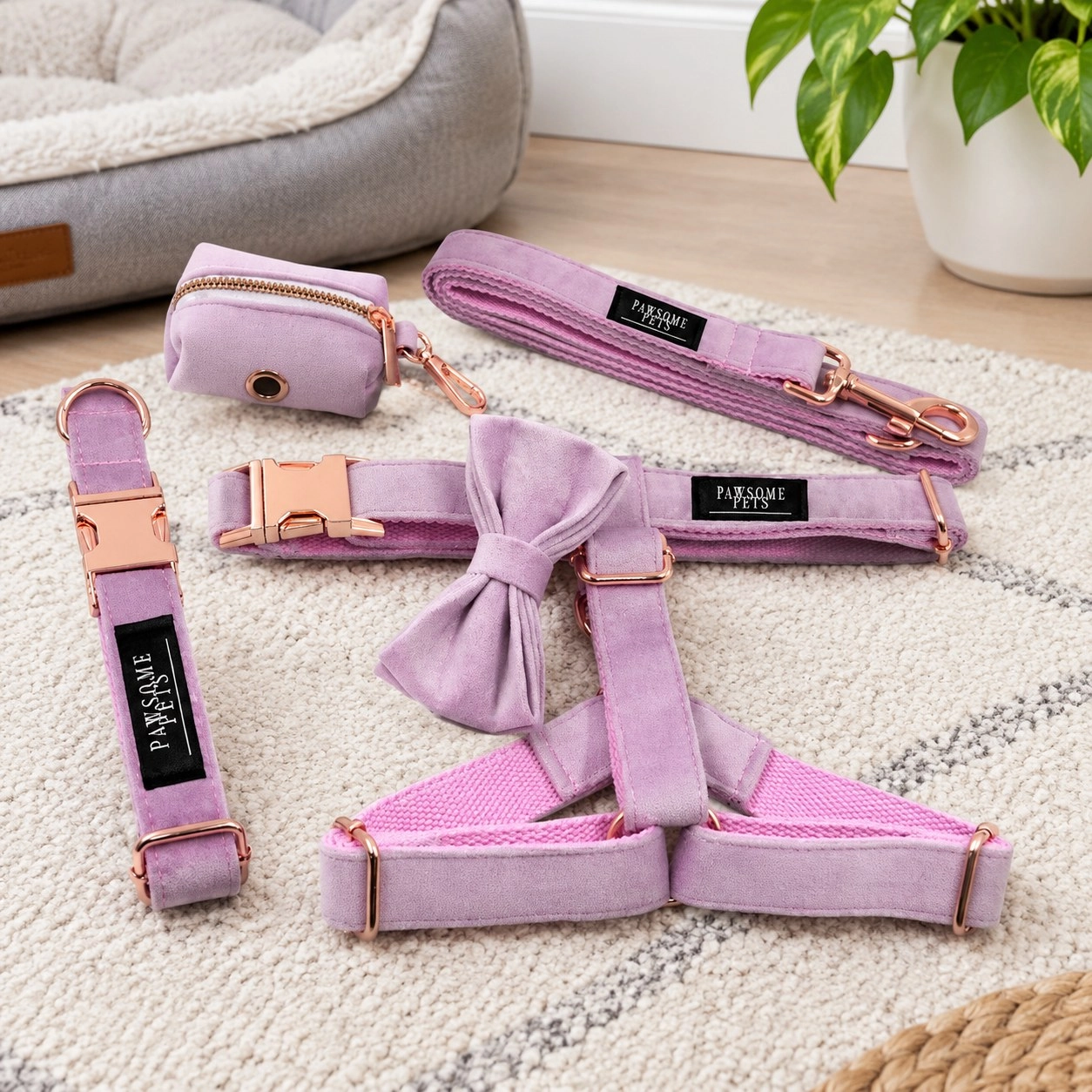 Pawsome Pets New York Ensemble step-in - Rose vif (5 pièces) — Colliers, laisses et harnais