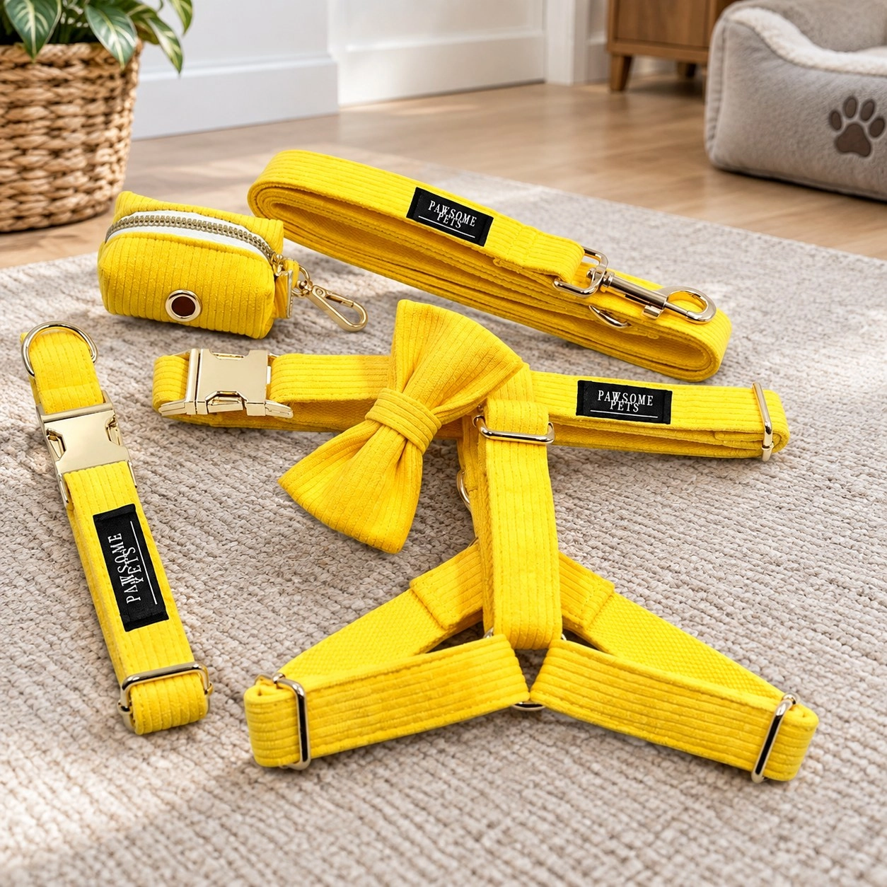 Pawsome Pets New York Ensemble step-in - Jaune vif (5 pièces) — Colliers, laisses et harnais