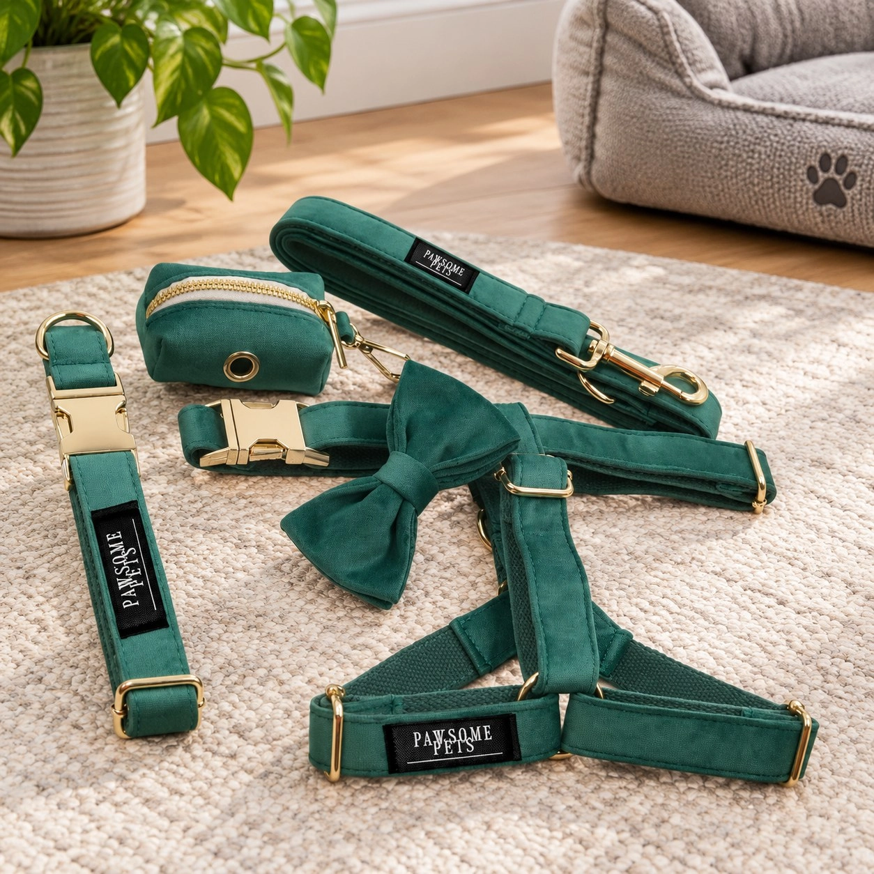 Pawsome Pets New York Ensemble step-in - Vert foncé (5 pièces) — Colliers, laisses et harnais