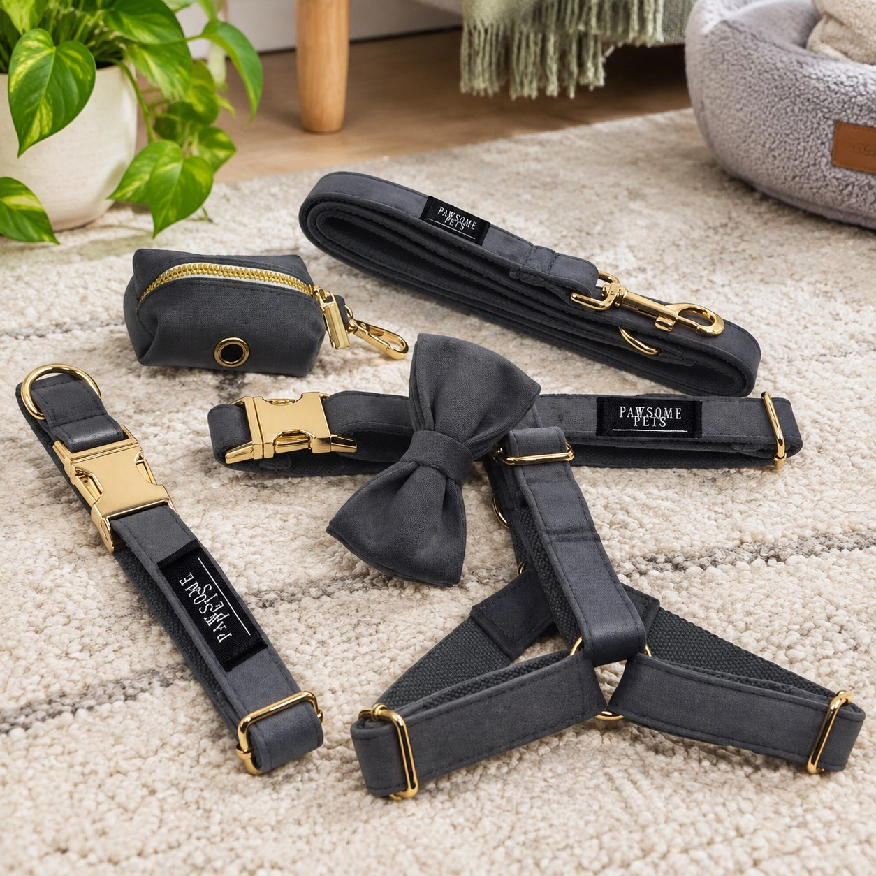 Pawsome Pets New York Ensemble step-in - Gris foncé (5 pièces) — Colliers, laisses et harnais