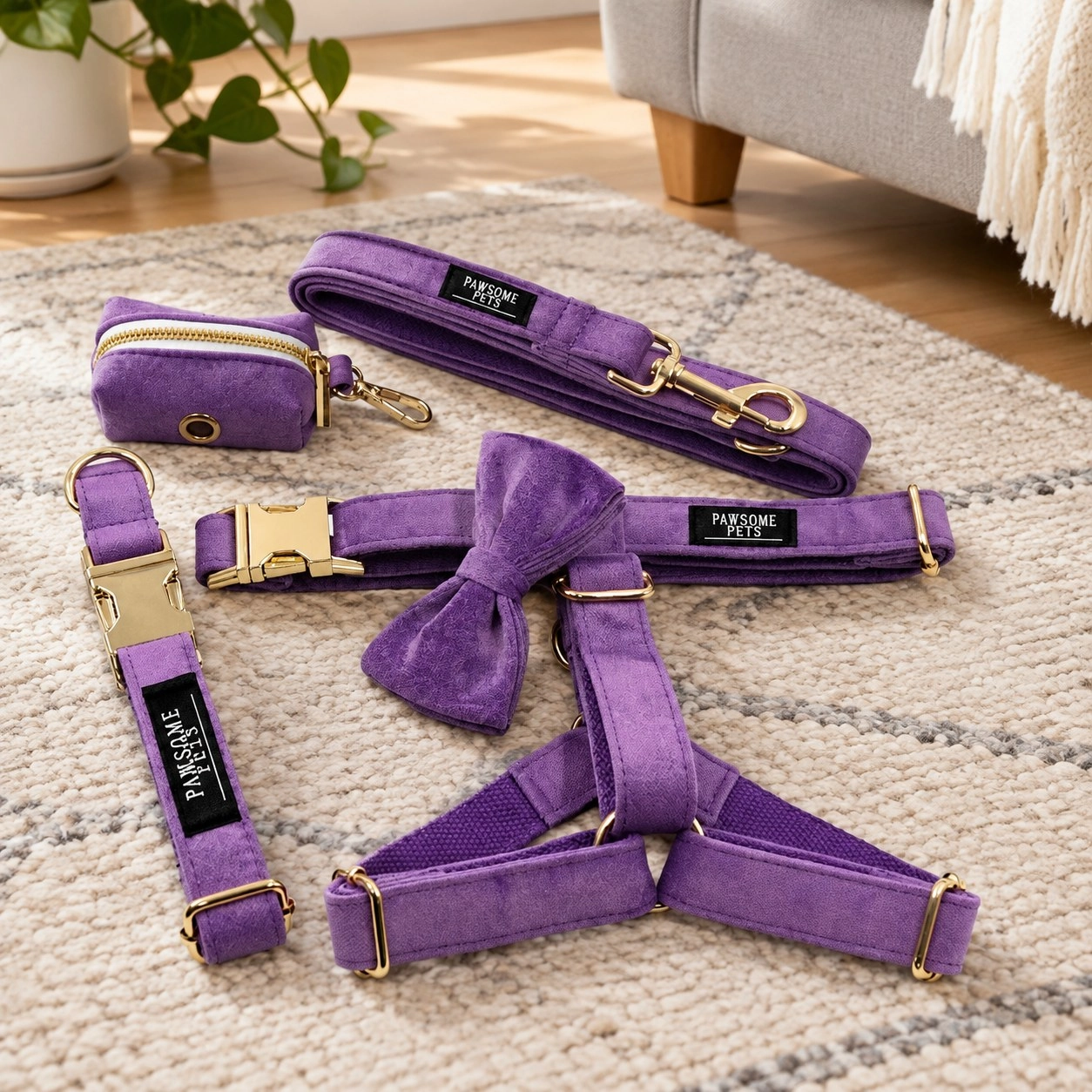 Pawsome Pets New York Ensemble step-in - Violet foncé (5 pièces) — Colliers, laisses et harnais