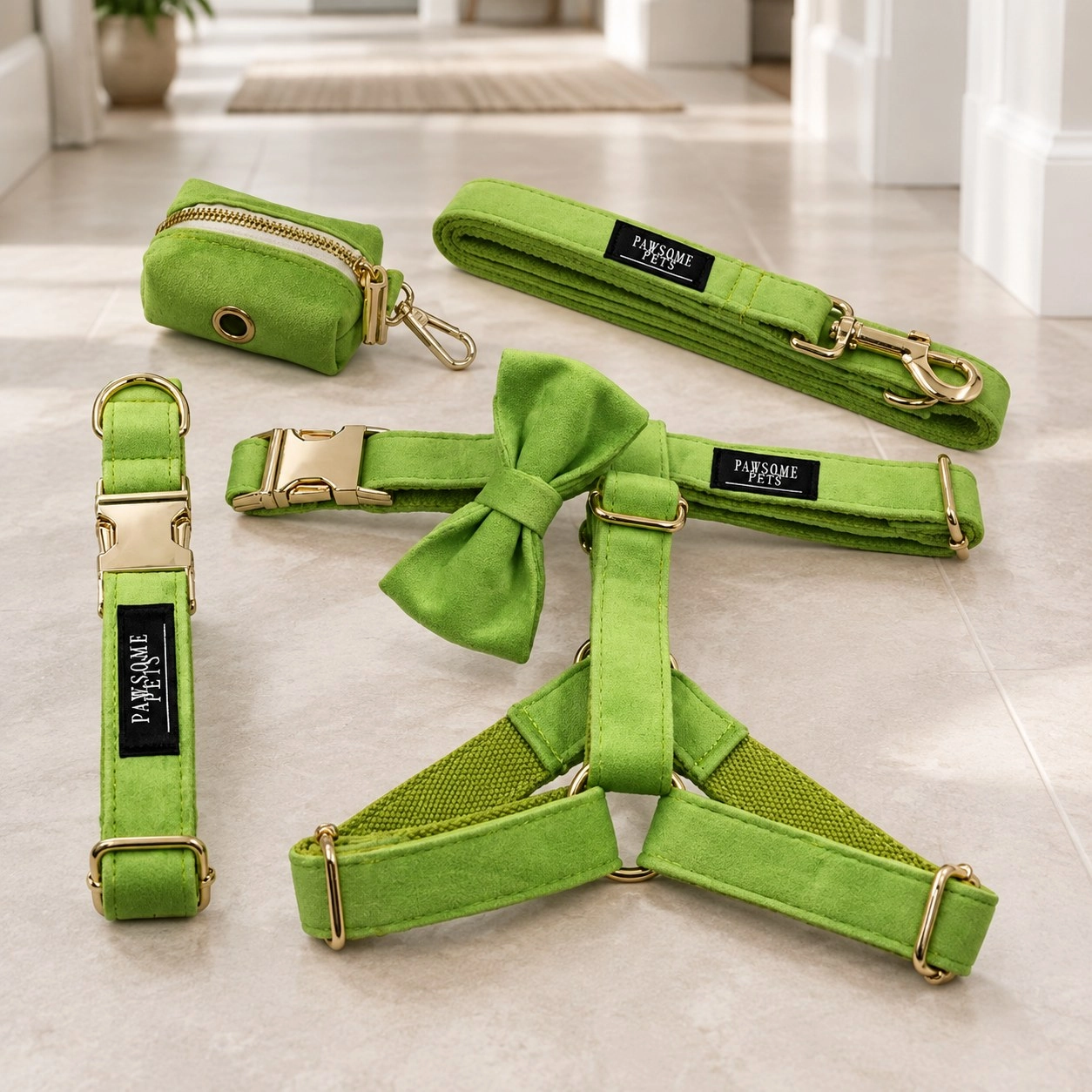 Pawsome Pets New York Ensemble step-in - Vert (5 pièces) — Colliers, laisses et harnais