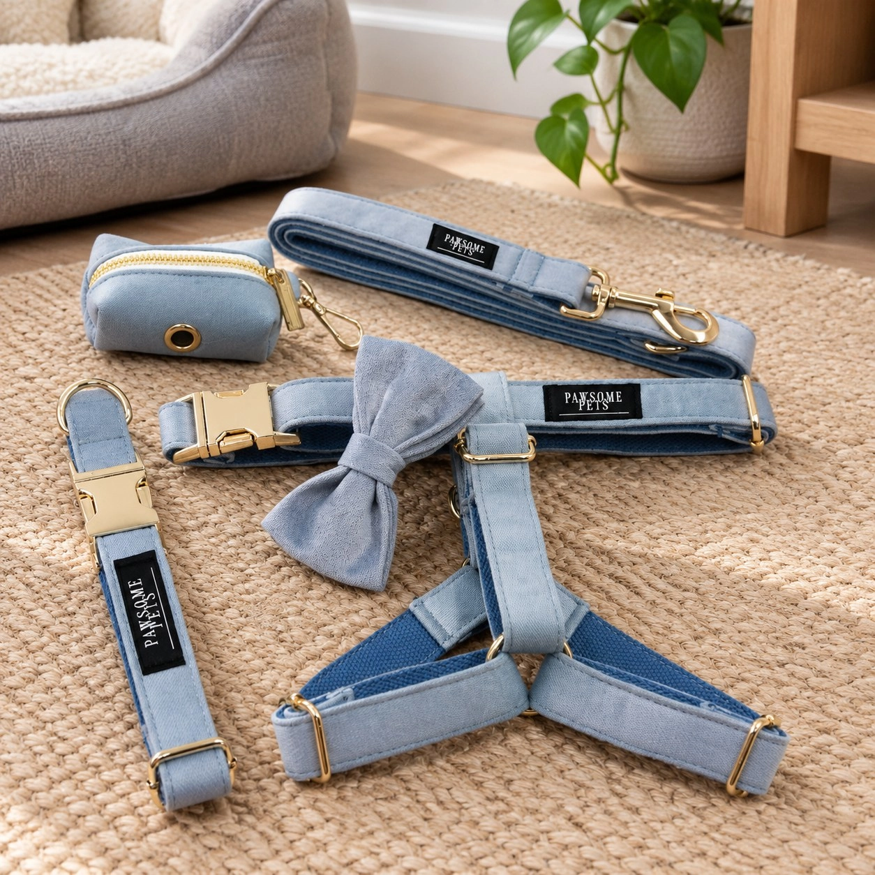 Pawsome Pets New York Ensemble step-in - Gris bleu (5 pièces) — Colliers, laisses et harnais