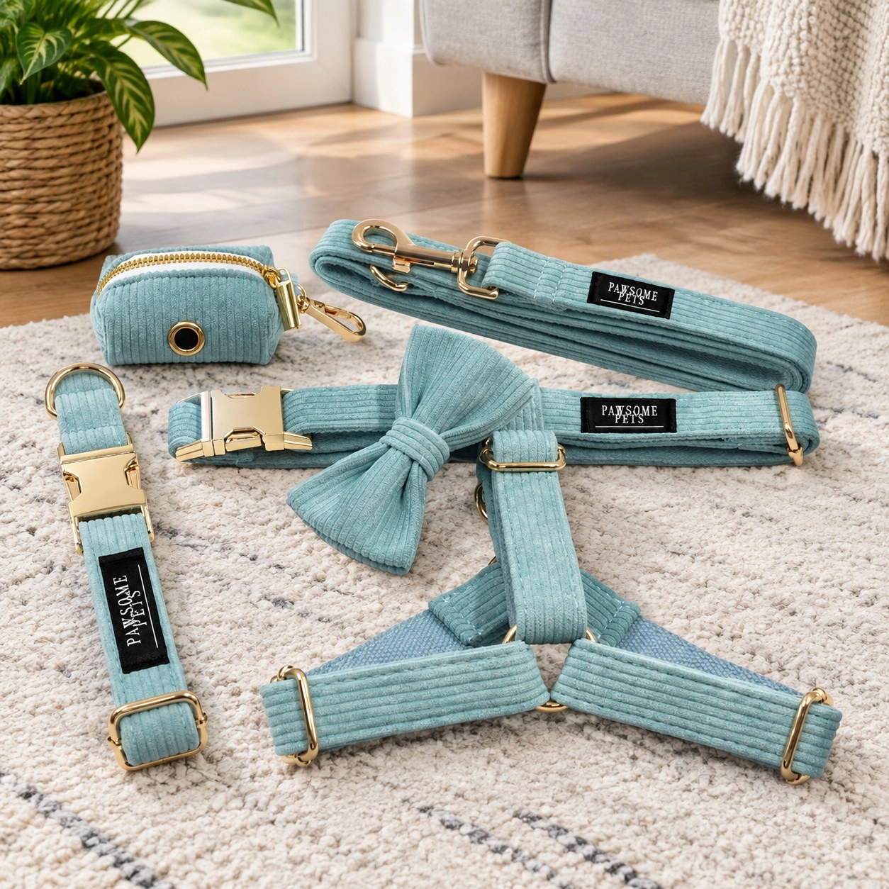 Pawsome Pets New York Ensemble step-in - Bleu clair (5 pièces) — Colliers, laisses et harnais