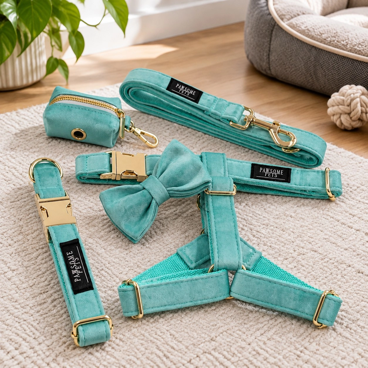 Pawsome Pets New York Ensemble step-in - Vert menthe (5 pièces) — Colliers, laisses et harnais