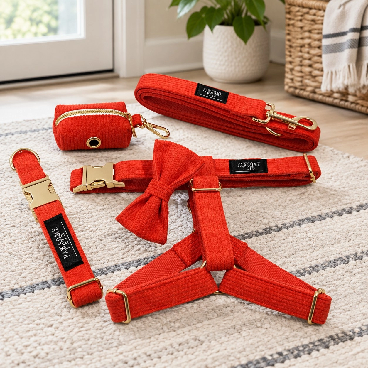 Pawsome Pets New York Ensemble step-in - Orange rouge (5 pièces) — Colliers, laisses et harnais