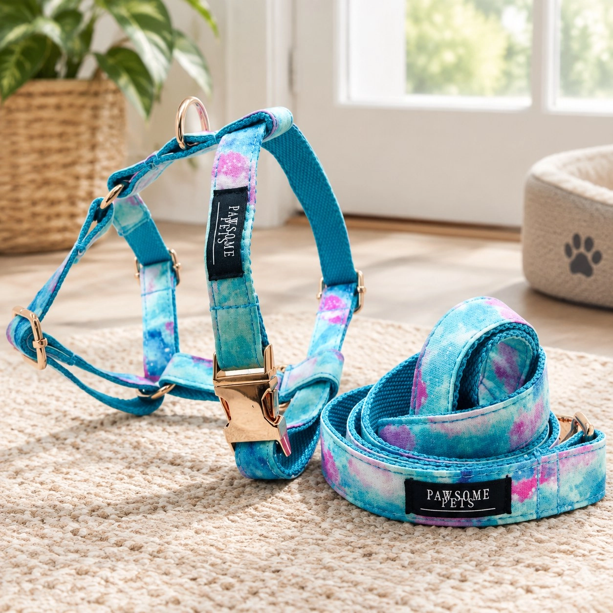 Pawsome Pets New York Bundle step-in - Sky (2 pièces) — Colliers, laisses et harnais