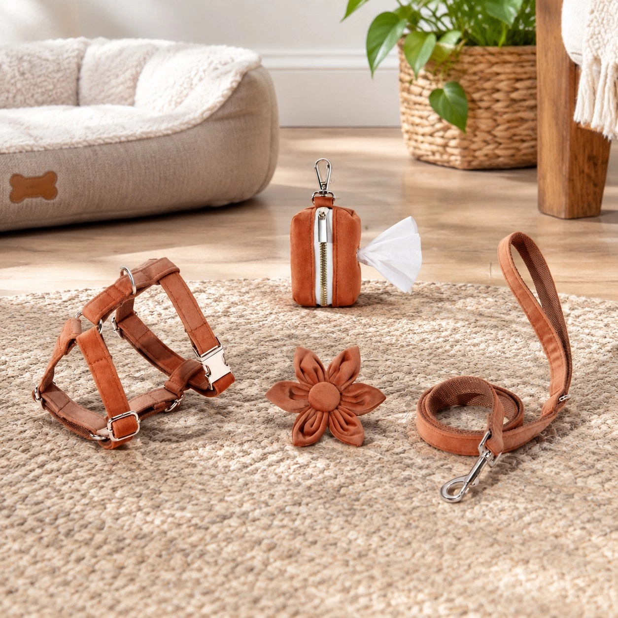 Pawsome Pets New York ENSEMBLE FLORAL STEP IN - BRUN(4 pièces) — Colliers, laisses et harnais