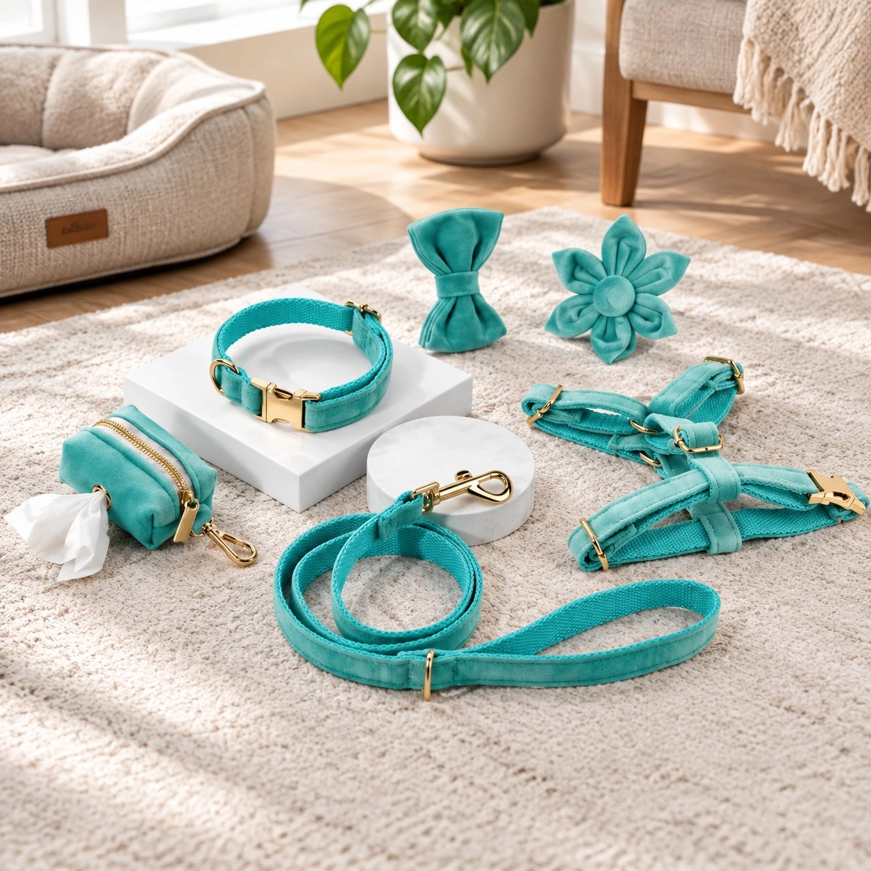 Pawsome Pets New York ENSEMBLE FLORAL STEP IN - BLE GLACE (6 pièces) — Colliers, laisses et harnais