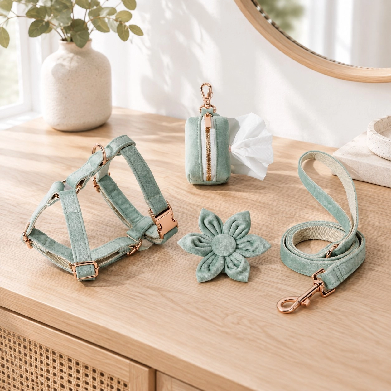 Pawsome Pets New York ENSEMBLE FLORAL STEP IN - VERT MENTHE CLAIR (4 pièces) — Colliers, laisses et harnais