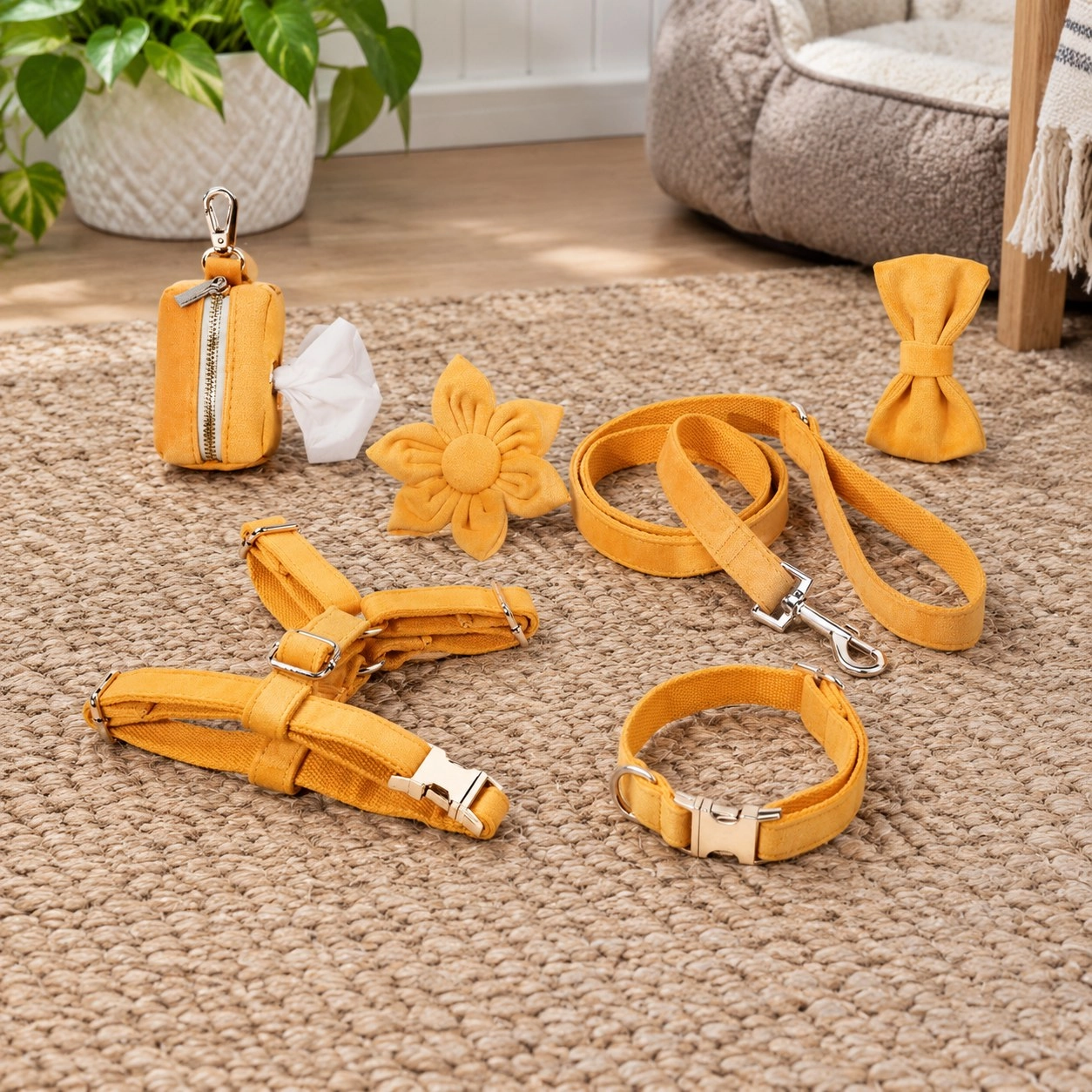 Pawsome Pets New York ENSEMBLE FLORAL STEP IN - ORANGE CLAIR (6 pièces) — Colliers, laisses et harnais