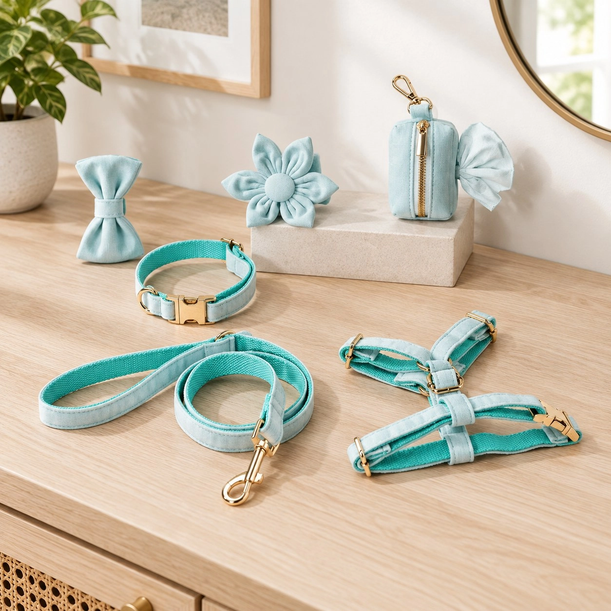 Pawsome Pets New York ENSEMBLE FLORAL STEP IN - VERT MENTHE (6 pièces) — Colliers, laisses et harnais