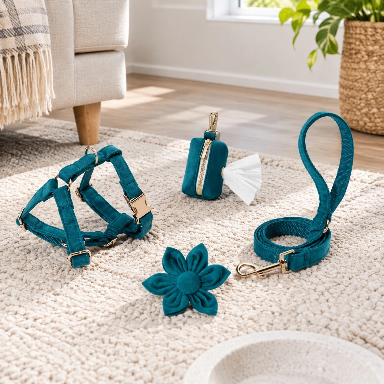 Pawsome Pets New York ENSEMBLE FLORAL STEP IN - BLEU PAON (4 pièces) — Colliers, laisses et harnais