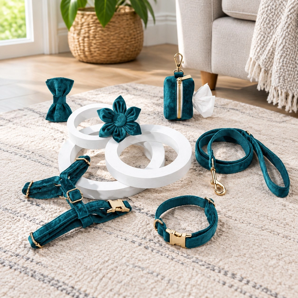 Pawsome Pets New York ENSEMBLE FLORAL STEP IN - BLEU PAON (6 pièces) — Colliers, laisses et harnais