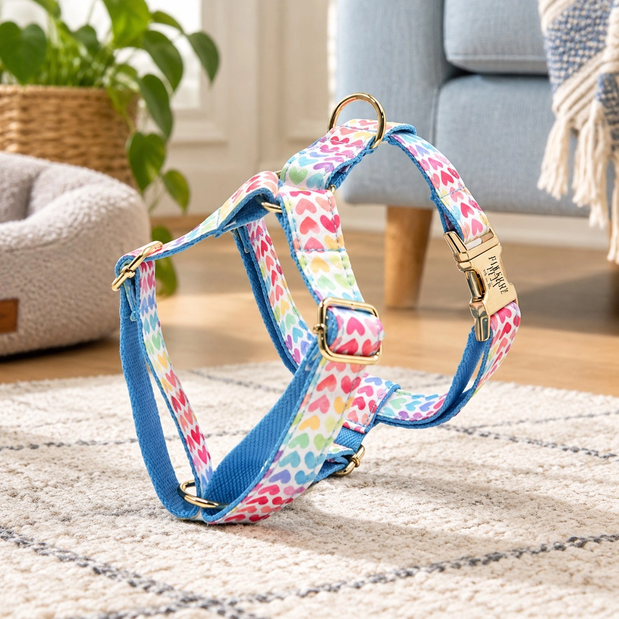 Pawsome Pets New York Harnais step-in - Rainbow heart blue — Colliers, laisses et harnais