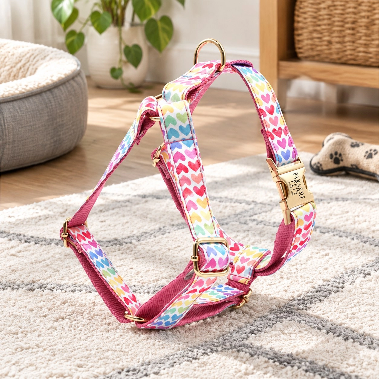 Pawsome Pets New York Harnais step-in - Rainbow heart pink — Colliers, laisses et harnais