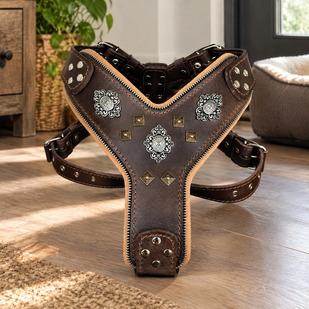 Bestia Le harnais pour grands chiens "Aztec" MARRON — Colliers, laisses et harnais