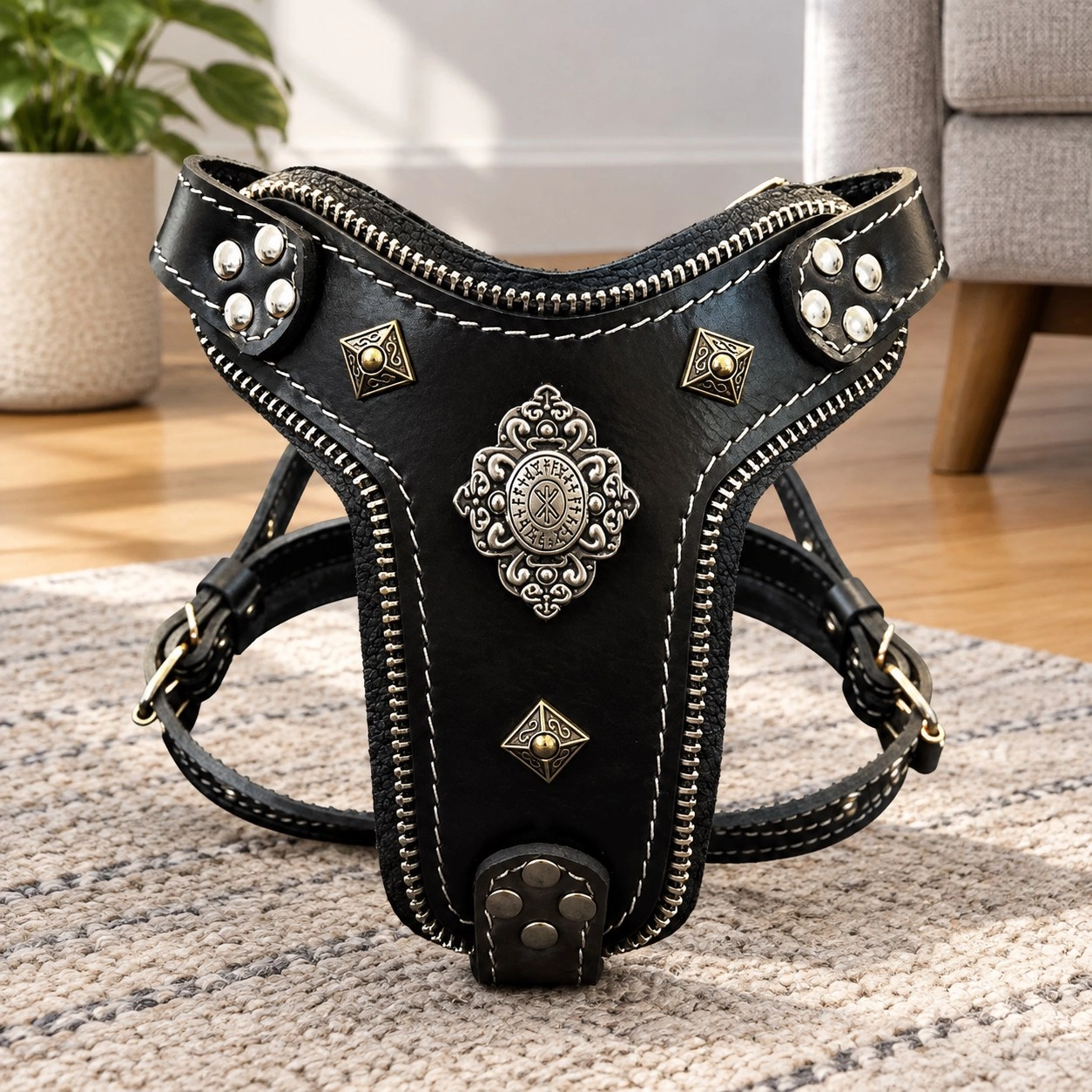 Bestia Le harnais « Aztec » Noir Taille Petite à Moyenne — Colliers, laisses et harnais