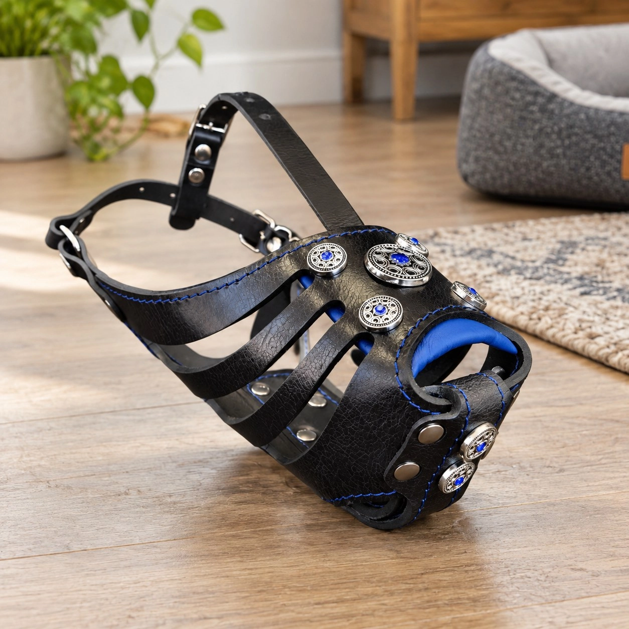 Bestia La muselière en panier "Bijou" Noir & Bleu — Colliers, laisses et harnais