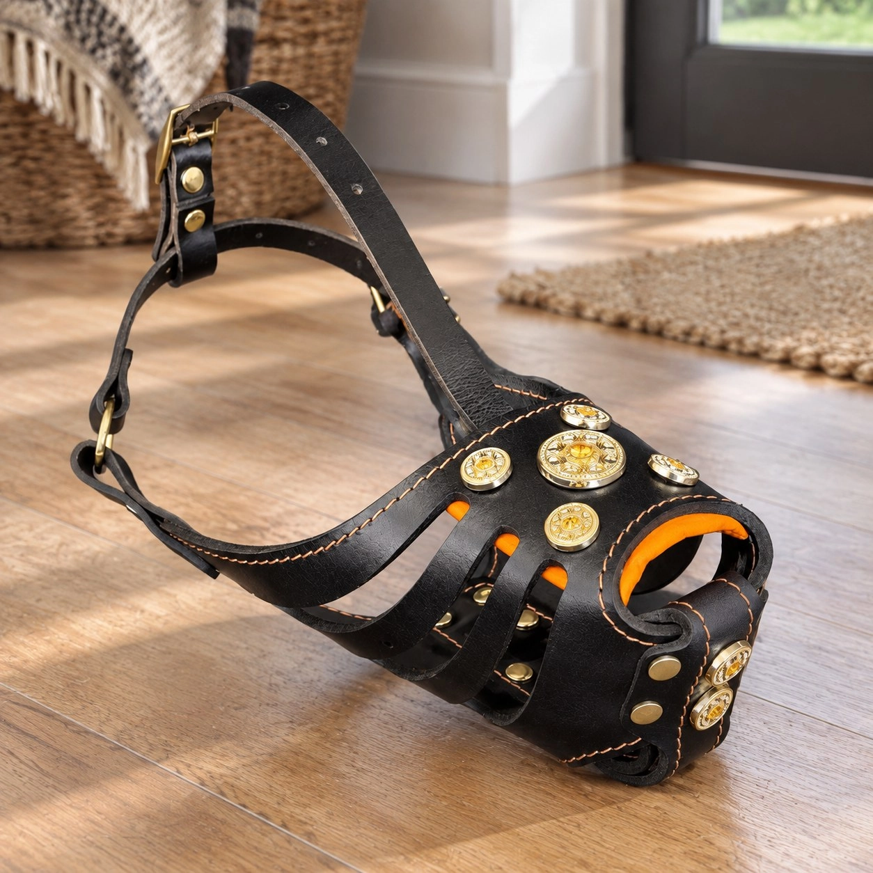 Bestia La muselière en panier "Bijou" Noir & Orange — Colliers, laisses et harnais