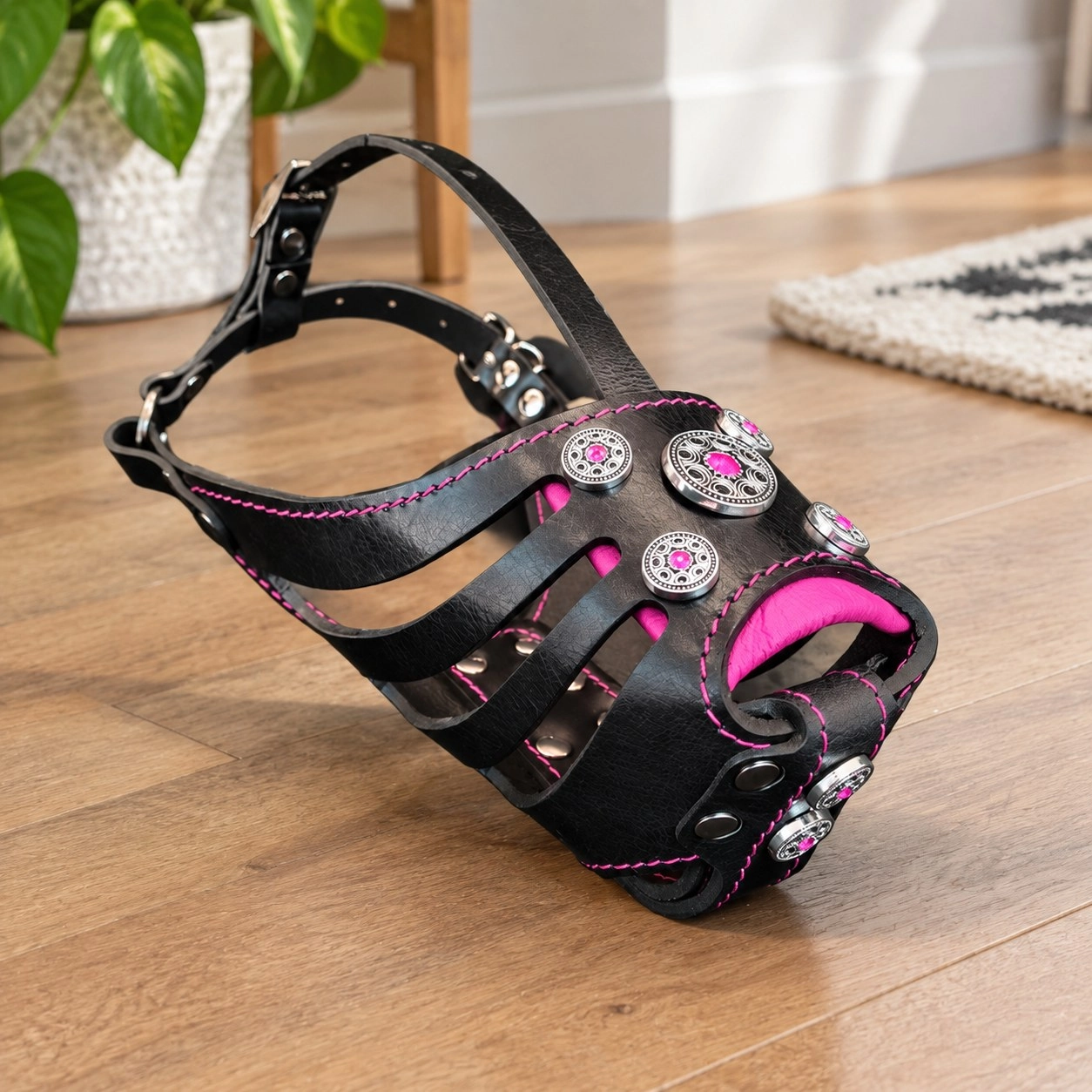 Bestia La muselière en panier « Bijou » Noir & Rose — Colliers, laisses et harnais
