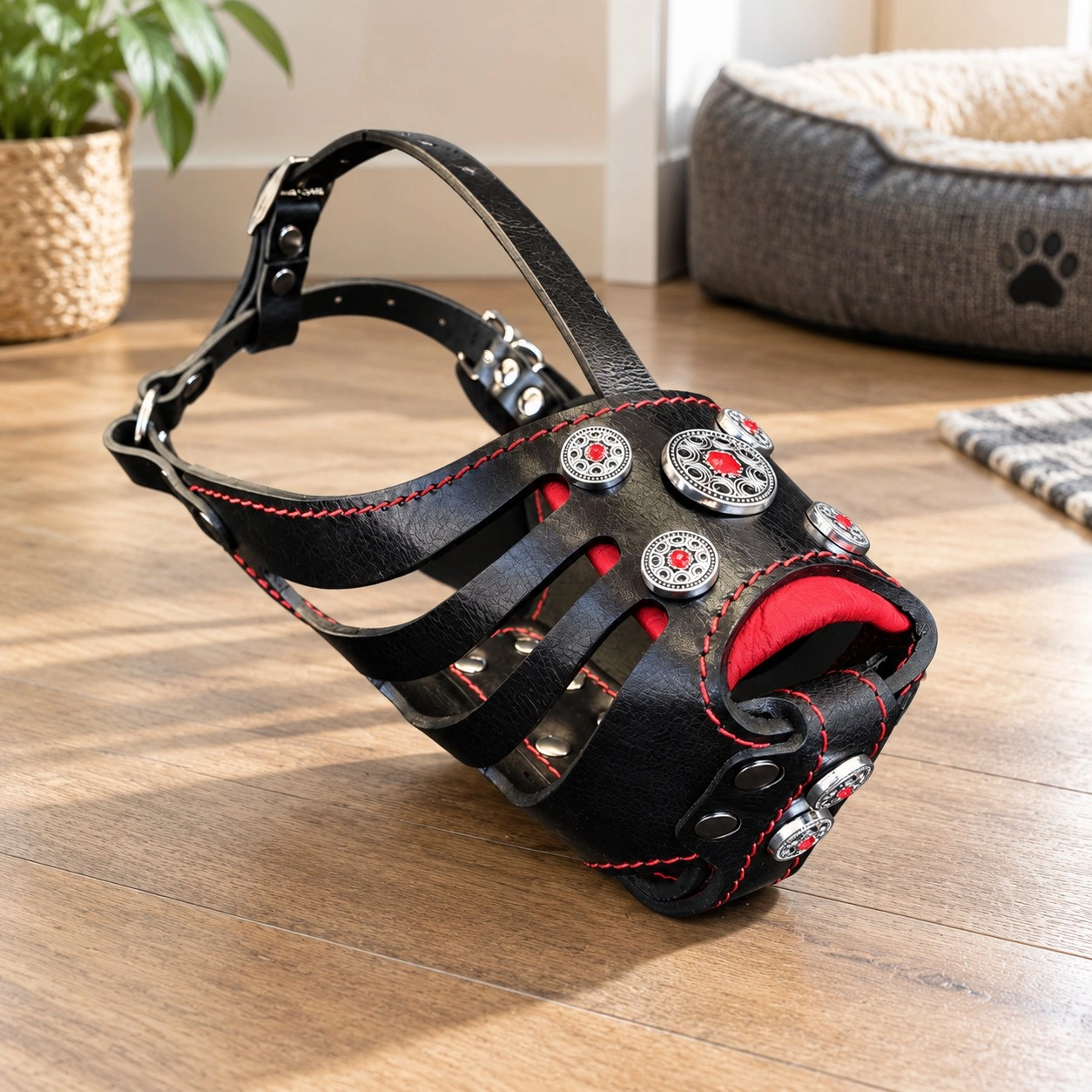 Bestia La muselière en panier "Bijou" Noir & Rouge — Colliers, laisses et harnais
