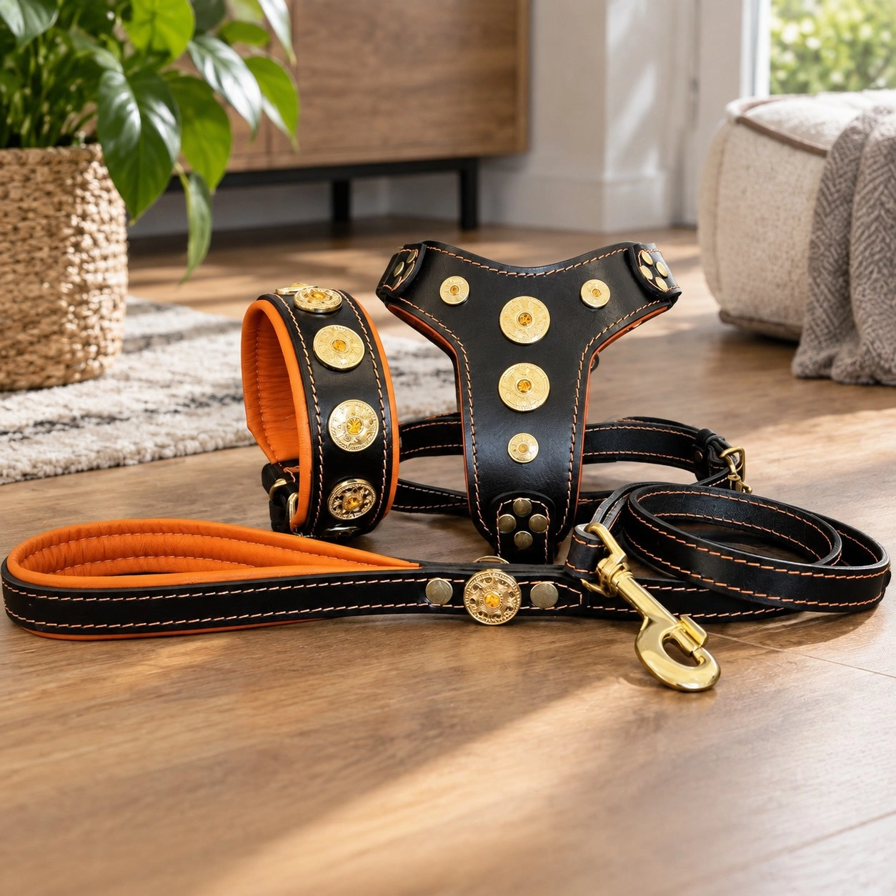 Bestia Le SET "Bijou" - Collier, Harnais, Laisse. Orange