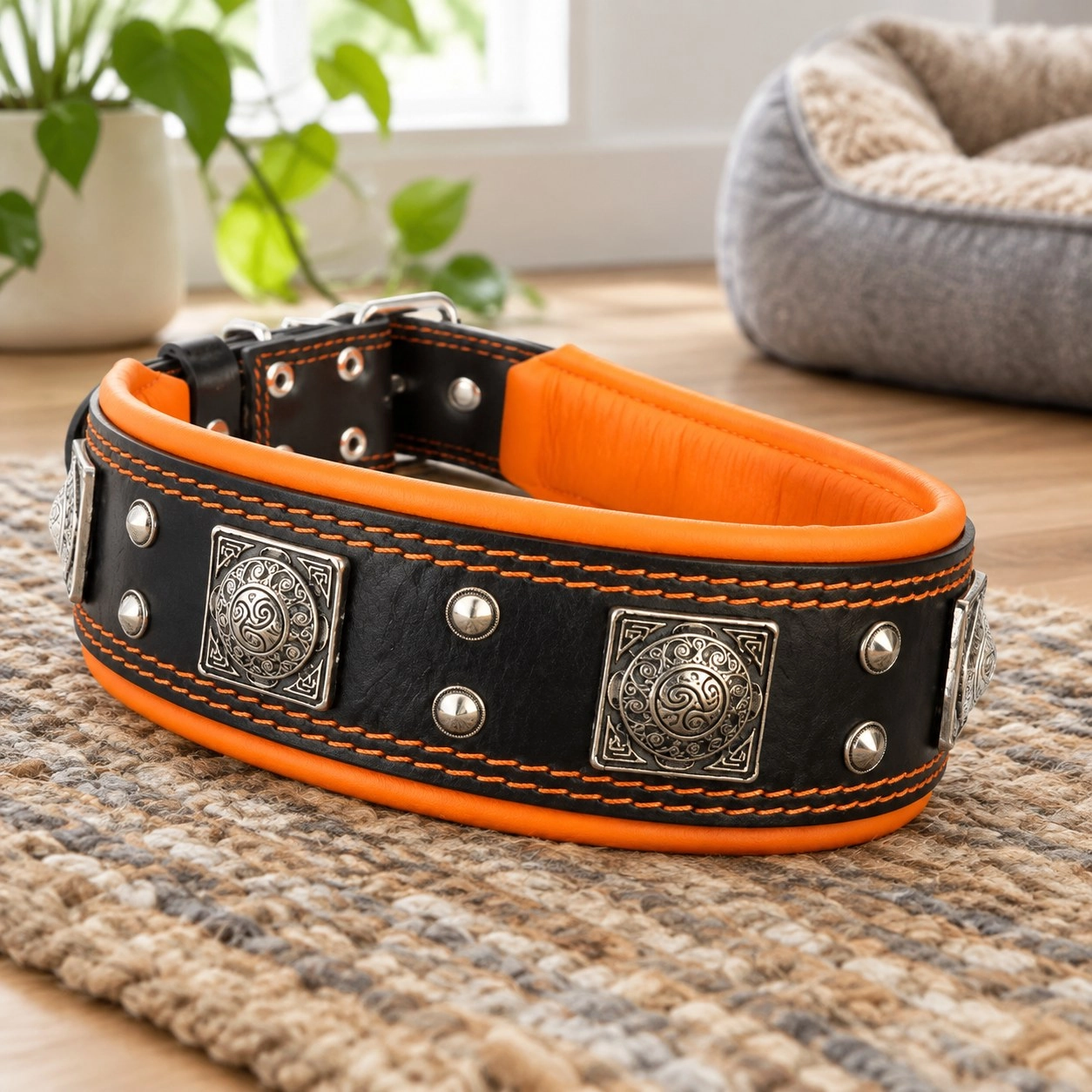 Bestia Le collier "Eros" 2,5 pouces de large noir & orange