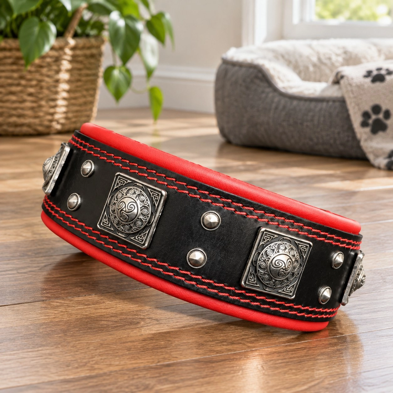 Bestia Le collier "Eros" 2,5 pouces de large noir & rouge