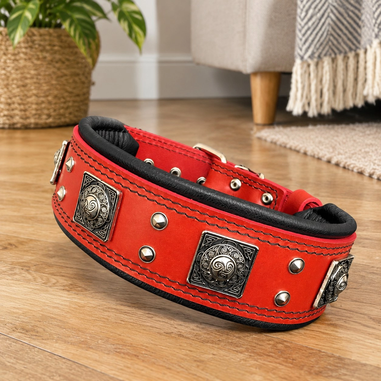 Bestia Le collier "Eros" de 2,5 pouces de large ROUGE