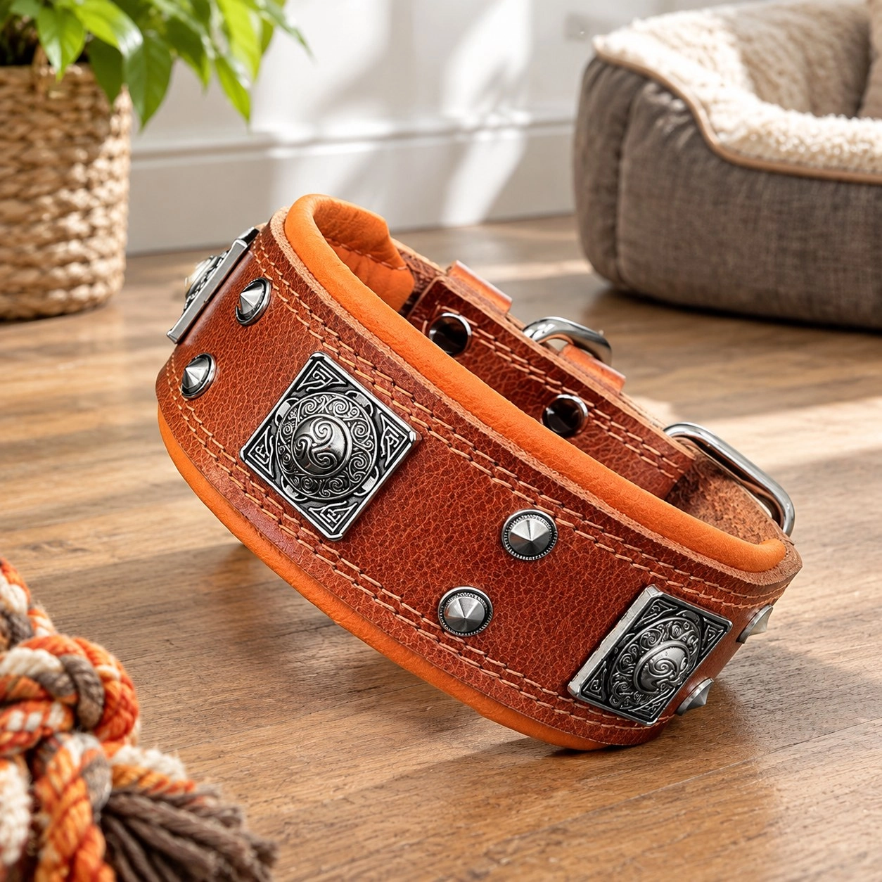 Bestia Le collier "Eros" large de 2 pouces marron & orange