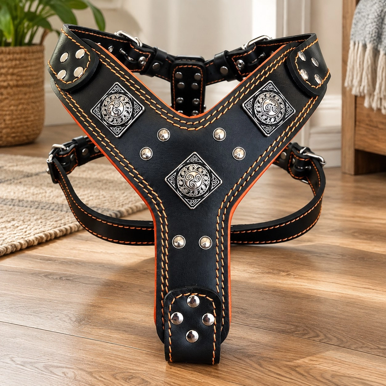 Bestia Le harnais "Eros" Noir & Orange — Colliers, laisses et harnais