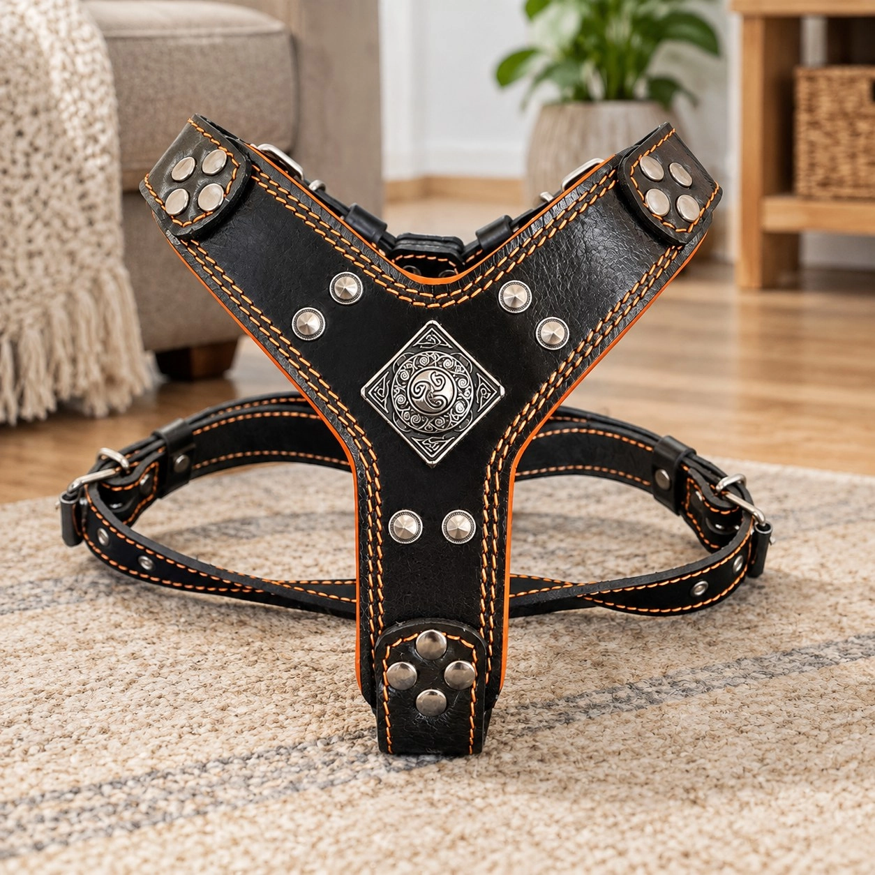 Bestia Le harnais « Eros » Black & Orange Small to Medium Size — Colliers, laisses et harnais