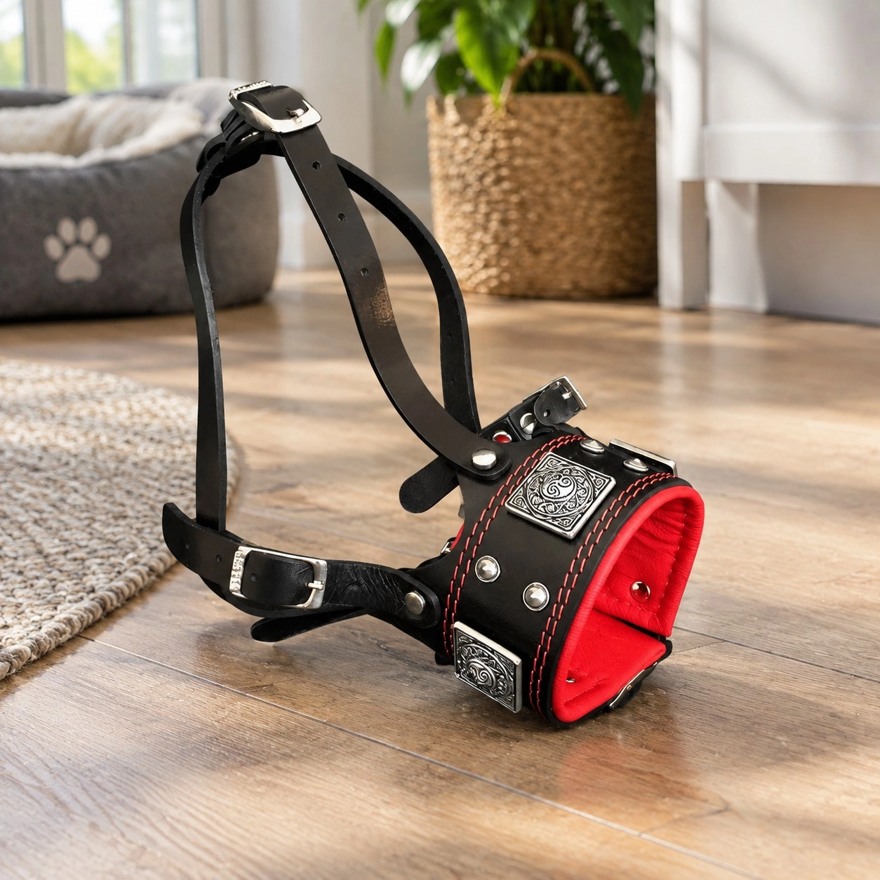 The "Eros" muzzle black & red — Collars, leads and harnesses
