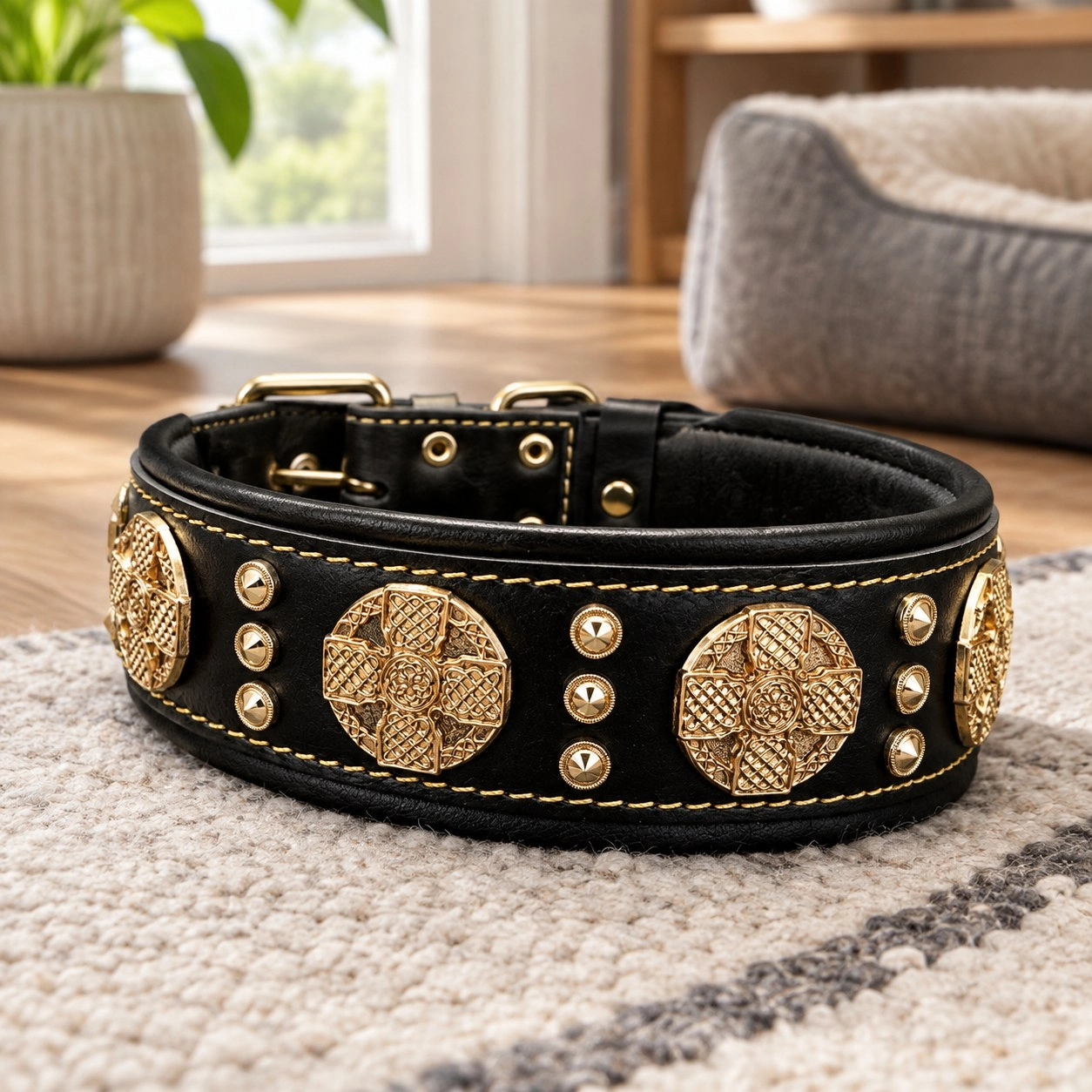 Bestia Le collier "Maximus" 2,5 inch de large noir & or
