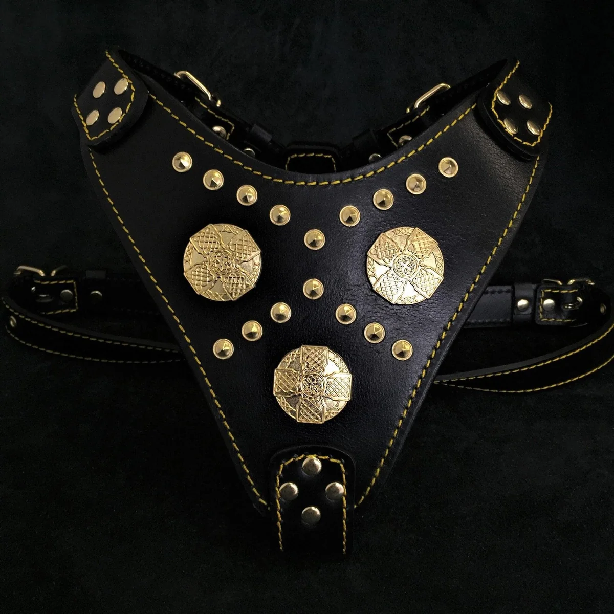 Bestia The "Maximus" harness black & gold — Colliers, laisses et harnais