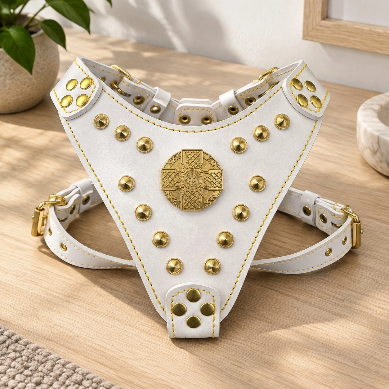 Bestia Le harnais « Maximus » Blanc & Or Taille Petite à Moyenne — Colliers, laisses et harnais