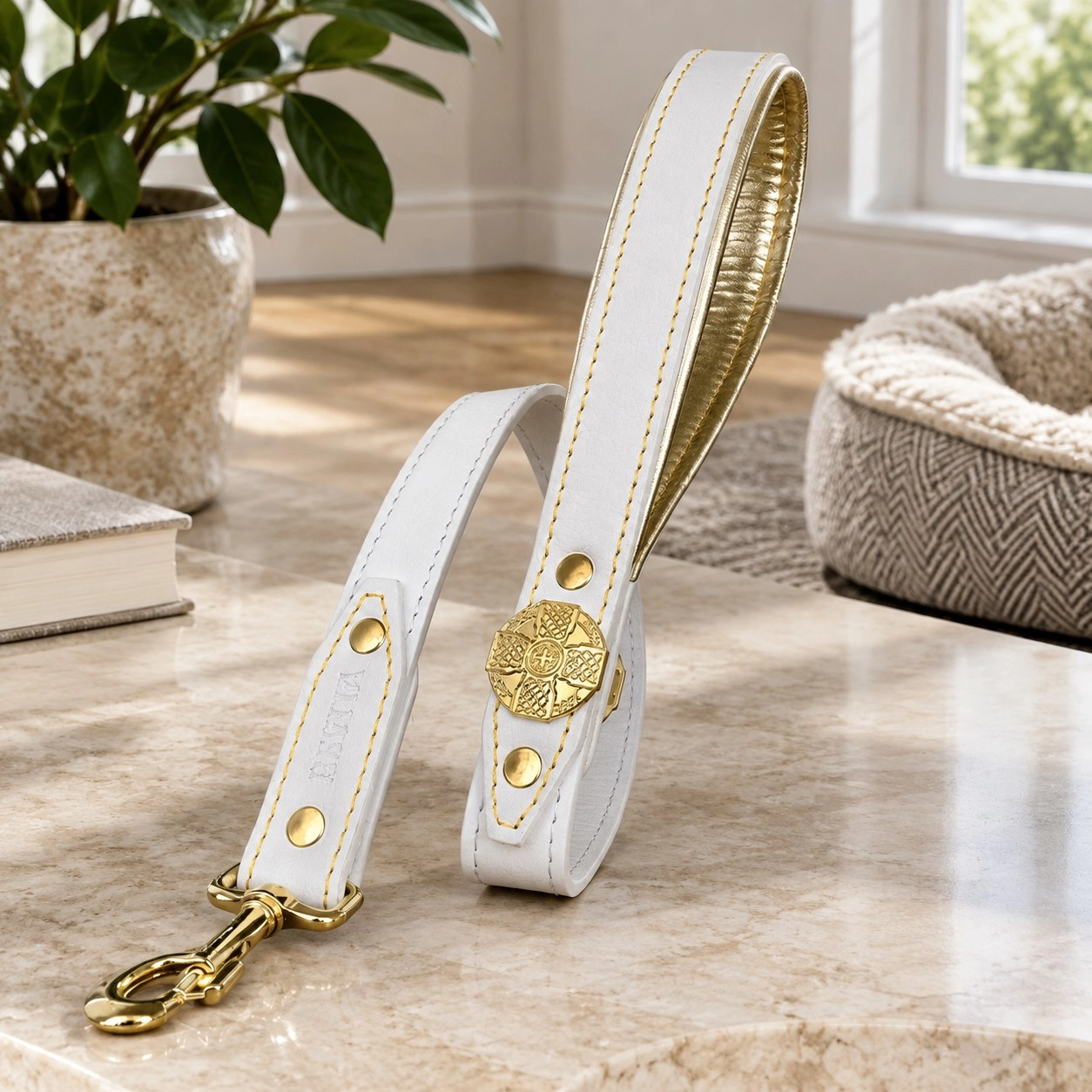 Bestia La laisse « Maximus » blanc &amp; or — Colliers, laisses et harnais
