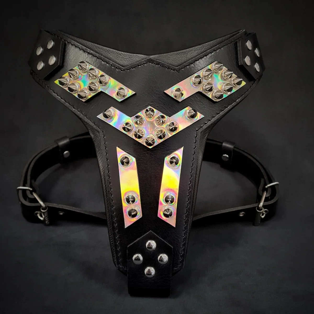 Bestia The ''Midas'' leather dog harness silver — Colliers, laisses et harnais